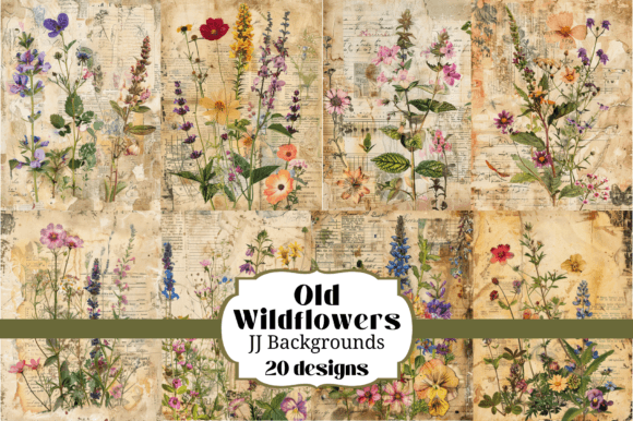 20 Old Wildflowers Digital Paper Backgrounds for Your Crafts