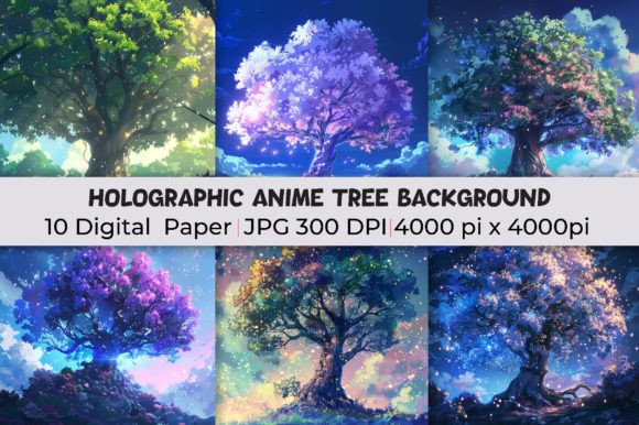 Elevate Your Visuals with Holographic Anime Tree Backgrounds
