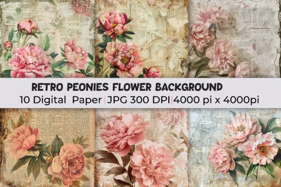 Retro Vintage Peonies Flower Backgrounds for Timeless Design