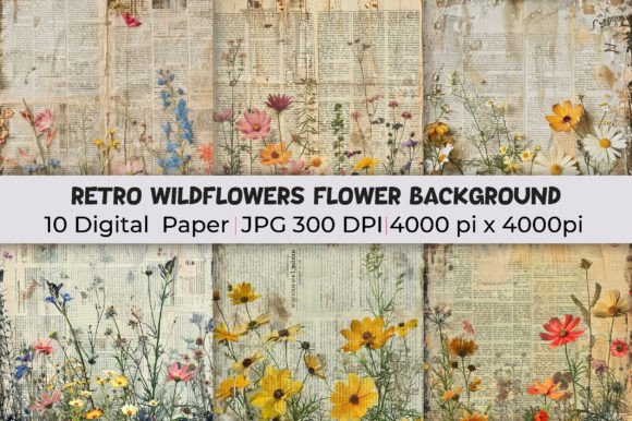Retro Wildflowers Flower Backgrounds: Infusing Modern Designs with Timeless Charm