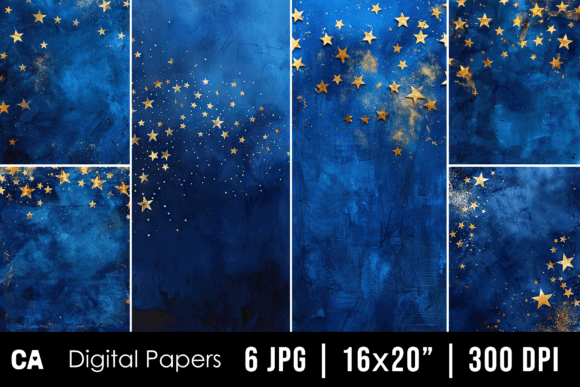 Starry Night Meets Artistic Flair: Using Watercolor Gold Blue Stars Backgrounds