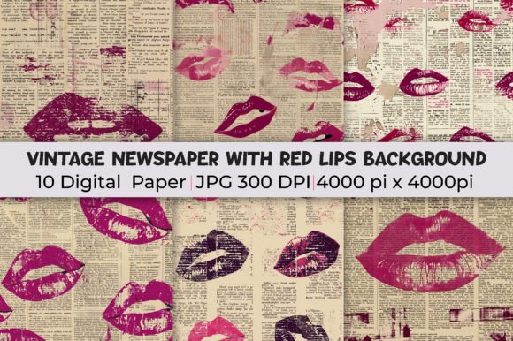 Unleash Creativity with Vintage Newspaper Red Lips Backgrounds